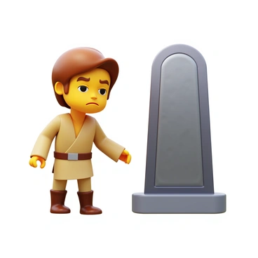 A 3D icon of "Luke Skywalker" stands in a dynamic pose, gazing intently at a "carbonite slab." His facial expression shows a sense of worry, with furrowed brows and slightly parted lips. The details of his outfit include a beige tunic and brown belt, enhancing his character. The "carbonite slab" appears textured and metallic, reflecting subtle light. The overall scene captures the tension and emotion surrounding the moment.