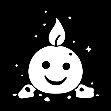 A candle shaped like a "smiley face" emits a warm glow as it flickers softly. The wax surface of the candle displays the "smiley face" design, complete with the characteristic round shape and simple features. The surrounding darkness creates a contrast, emphasizing the light coming from the candle. Shadows dance gently on nearby surfaces, adding depth to the scene.