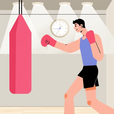 A boxer rhythmically hitting a speed bag, focusing on speed and timing