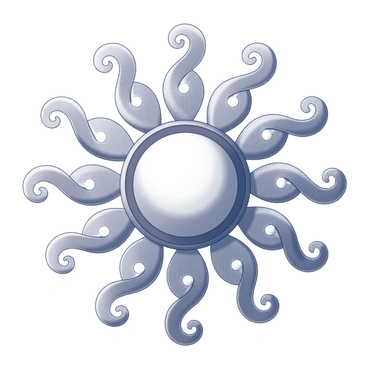 A mandala centered around a large sun. The sun features multiple rays extending outward, each adorned with intricate swirling patterns. The design incorporates repetitive geometric shapes that radiate from the center, creating a harmonious composition. The overall structure of the mandala conveys a sense of balance, with symmetrical elements surrounding the sun, emphasizing the theme of warmth and light.