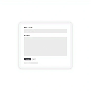 A web page displaying an email list signup form integrated with a contact form. The signup form features a prominent text box labeled “Email Address” and a button labeled “Subscribe.” Below it, the contact form includes text boxes for “Name,” “Message,” and a button labeled “Send.” The design is clean and user-friendly, with a professional layout that highlights both forms. The background is a light color to ensure the forms stand out clearly.