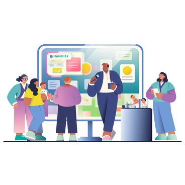 A sales team conducting a live product demonstration at a trade show booth