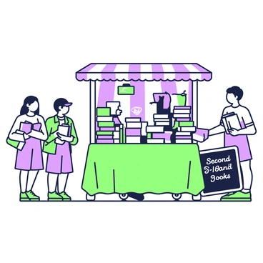 A street market stall filled with an array of second-hand books