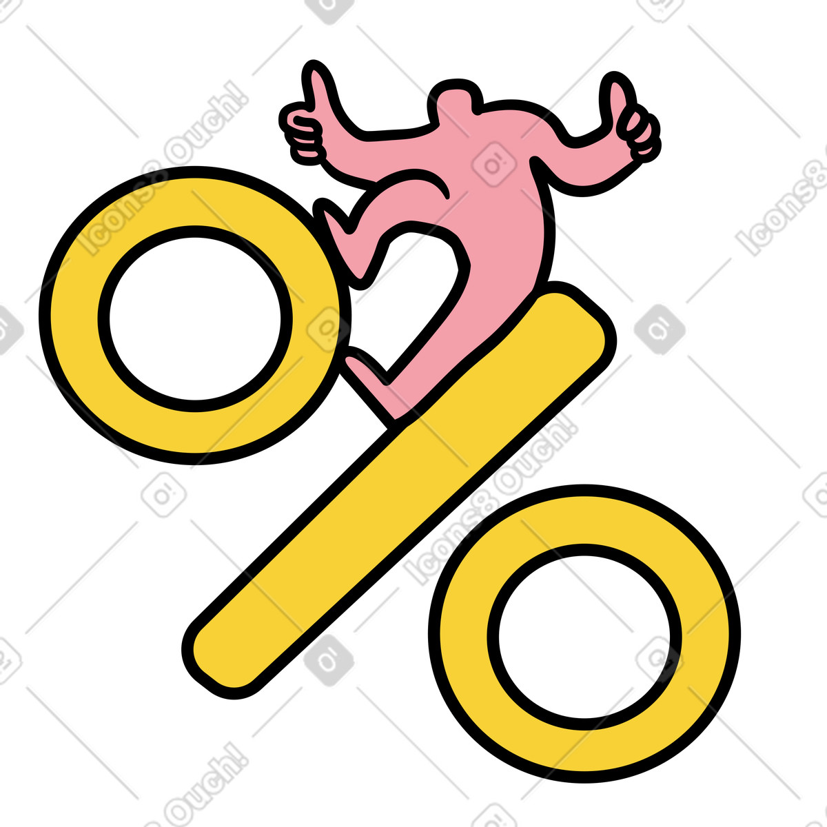Ilustración Discount offer, Price reduction, Giving thumbs up on percent sign en estilo Wiggle a descargar en PNG y SVG