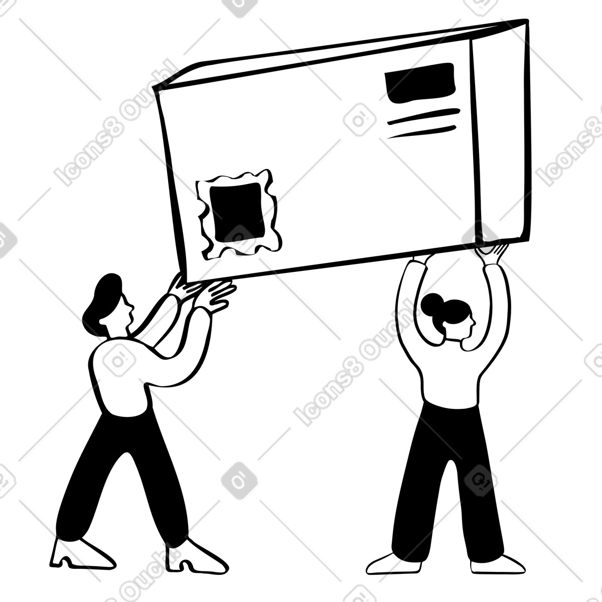 Gli impiegati delle poste consegnano un pacco illustrazione in stile Journal scarica in PNG, SVG