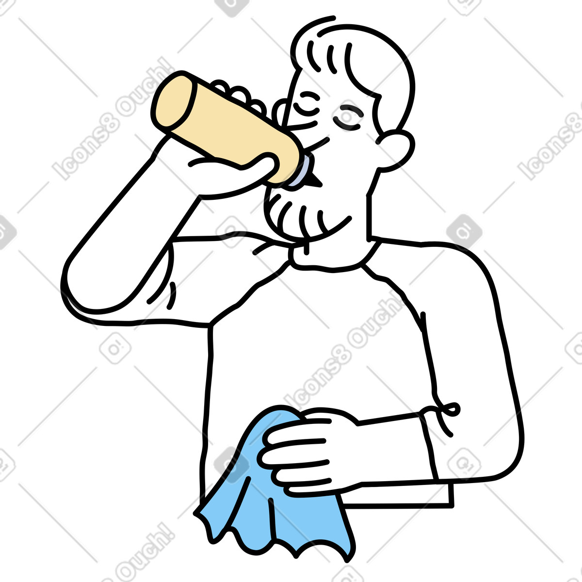 Illustration Homme buvant dans une bouteille de sport le style Notes à télécharger aux formats PNG, SVG