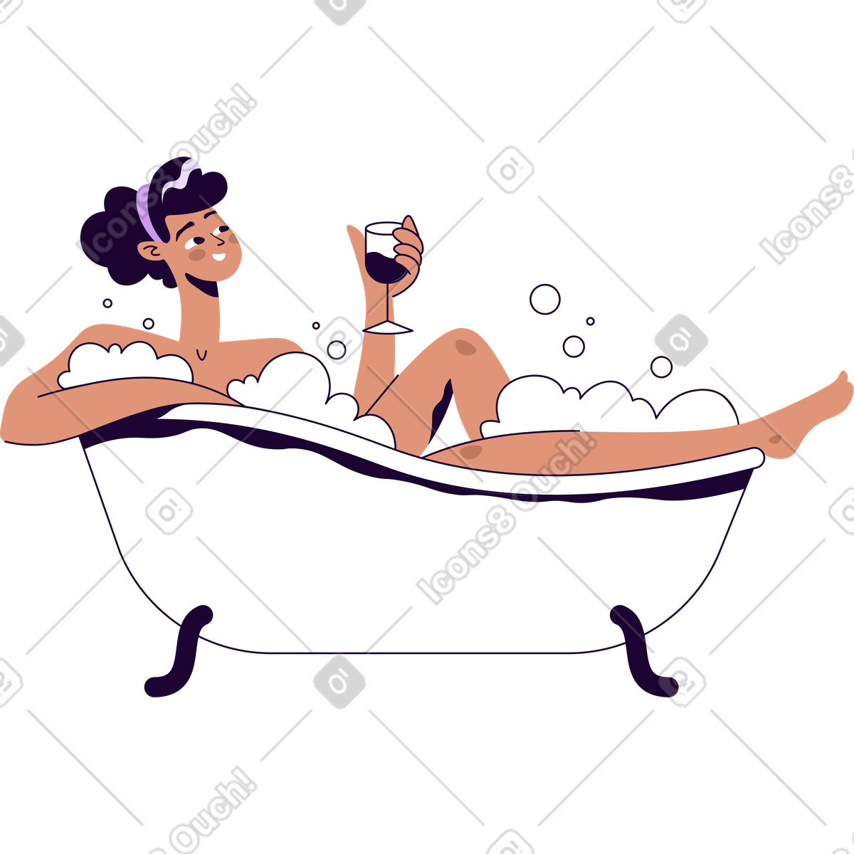 Ilustración Chica con una copa de vino en el baño estilo Martina a descargar PNG y SVG