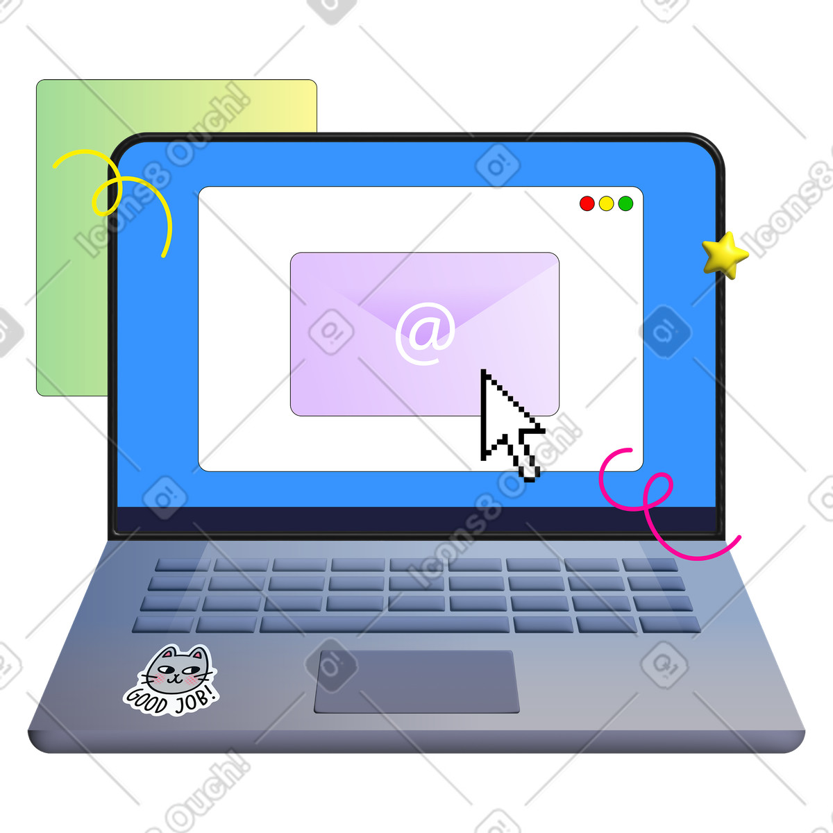 Laptop and electronic mail on screen illustration in PNG, SVG
