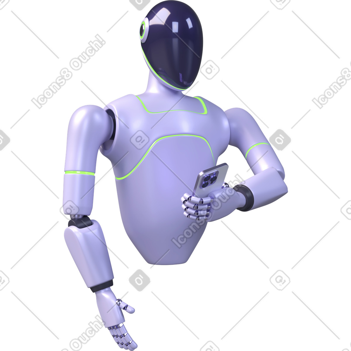 Robot con smartphone, comunicazione digitale, tecnologia ai illustrazione in stile 3D Boost scarica in PNG, SVG