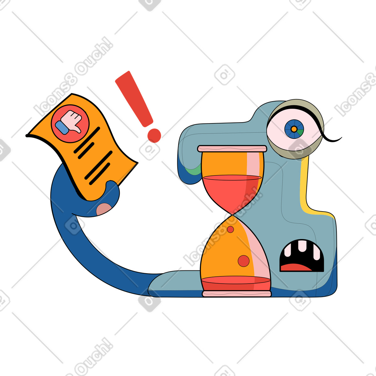 Dipendente sorpreso con clessidra che riceve modifiche illustrazione in stile Surr scarica in PNG, SVG