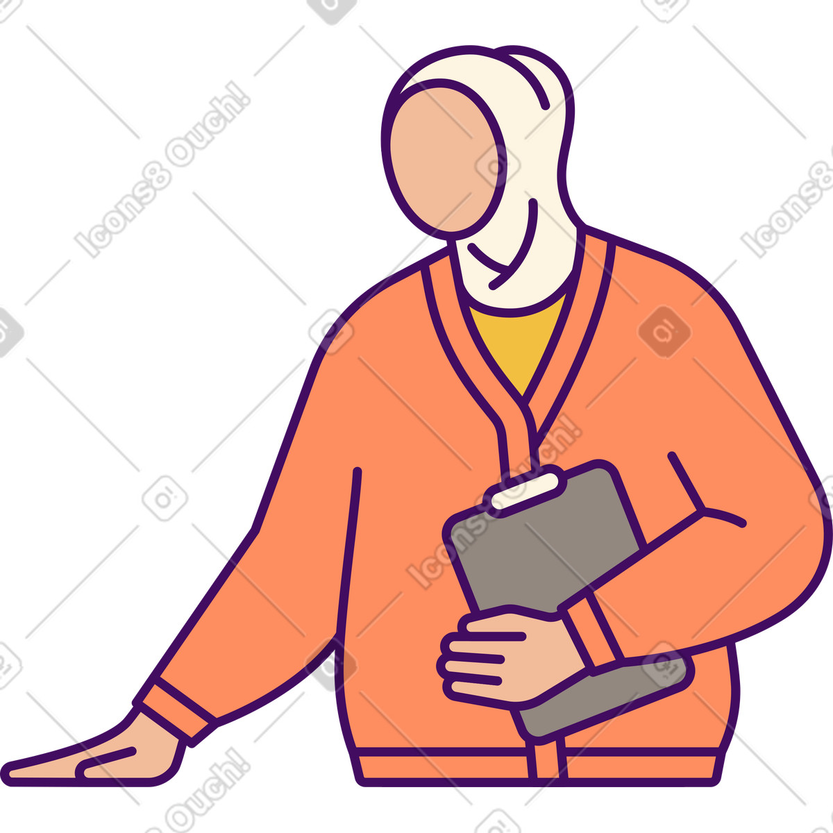 Woman in hijab with folder illustration in Simplistic style download in PNG, SVG