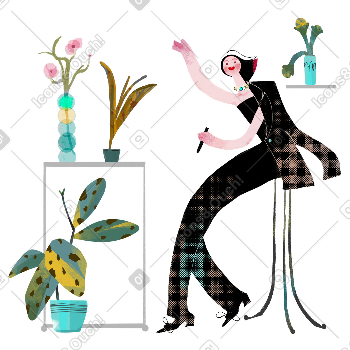 Fabulous スタイルの 花屋で働く鉛筆を持った女性 のイラストをPNG、SVG形式でダウンロード