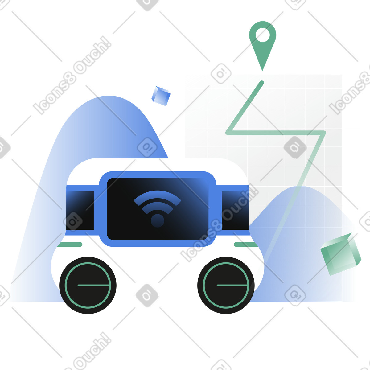 Network 스타일의 목적지까지 배달하는 자율 배송 로봇 일러스트레이션 PNG, SVG 다운로드