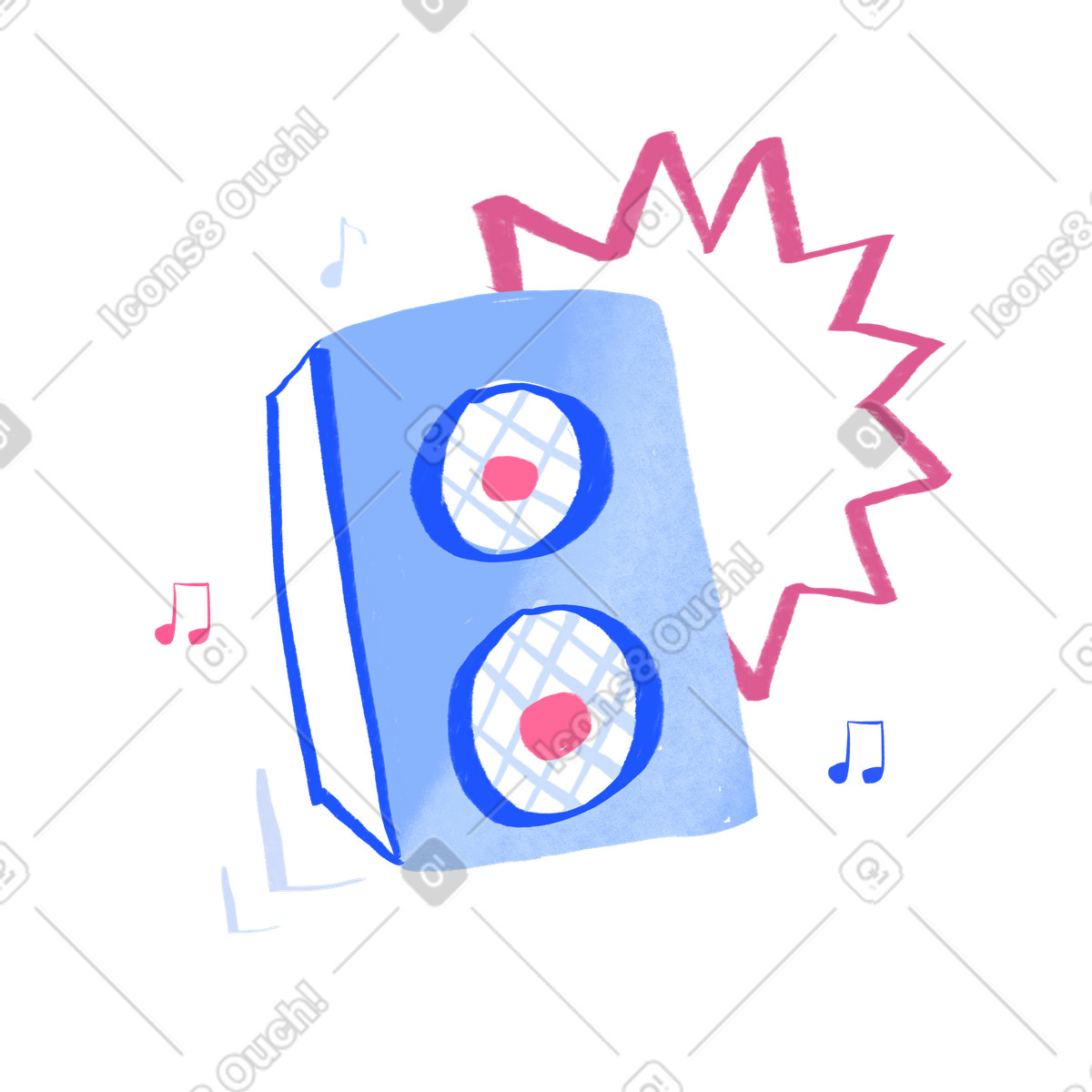 Audio speaker with music notes-Illustration im Quirky-Stil als Download in PNG, SVG