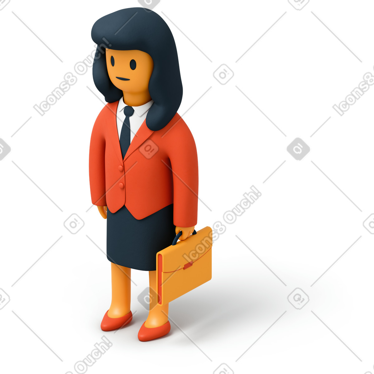 Business woman in suit carrying briefcase illustration 3D Flame style download PNG, SVG
