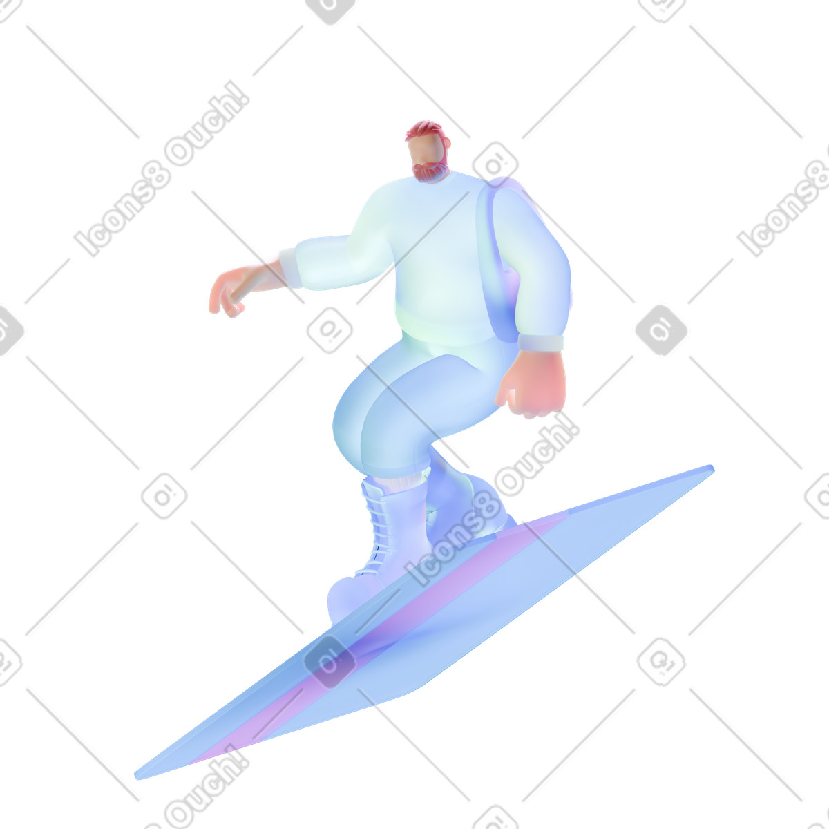 Man with shopping bag riding on bank card animated illustration in 3D Airy style download in GIF, Lottie (JSON), AE