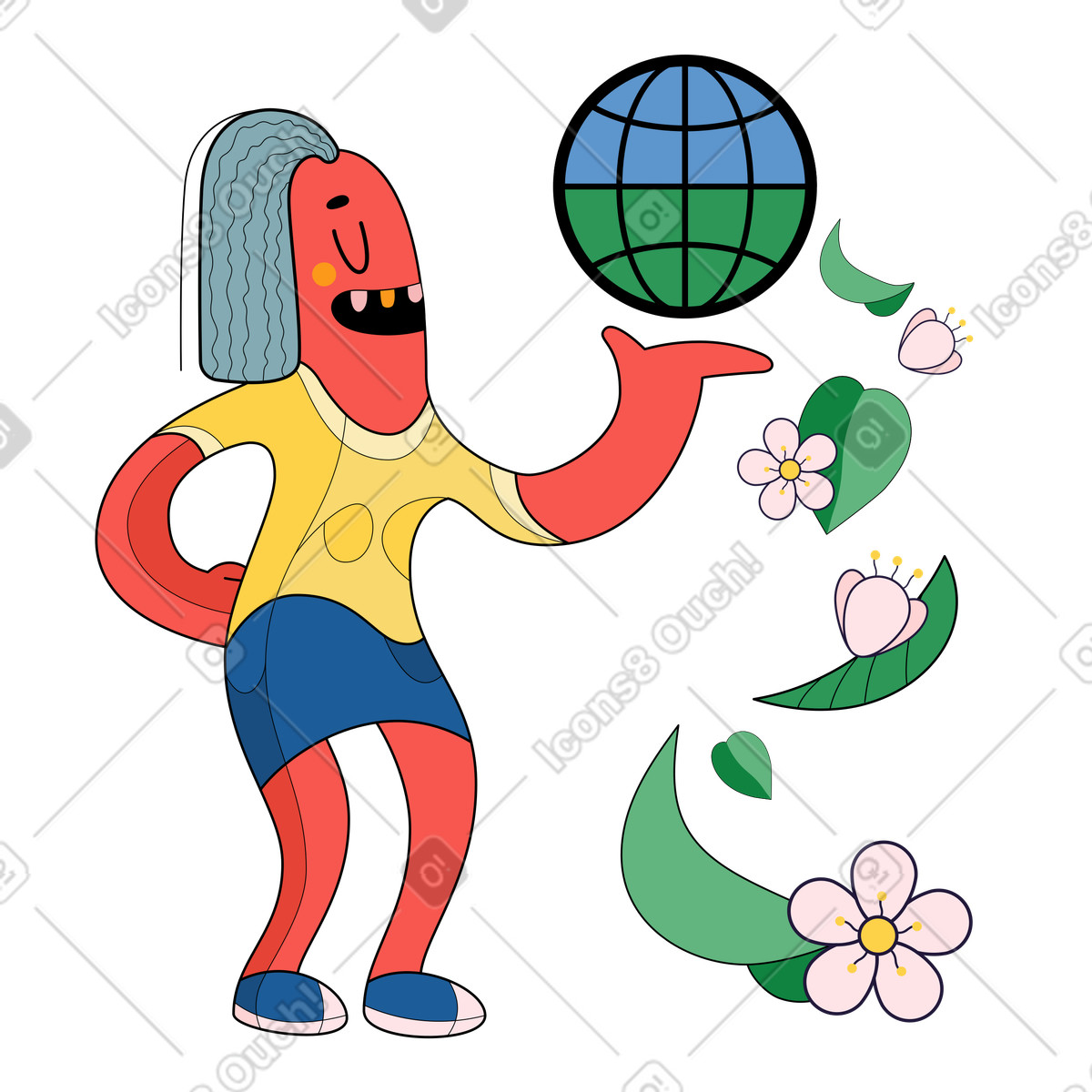 Character holding globe as symbol of green world illustration in Surr style download in PNG, SVG