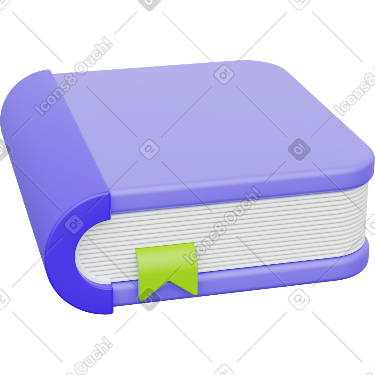 Book icon, purple hardcover notebook with bookmark illustration in 3D Playful style download in PNG, SVG