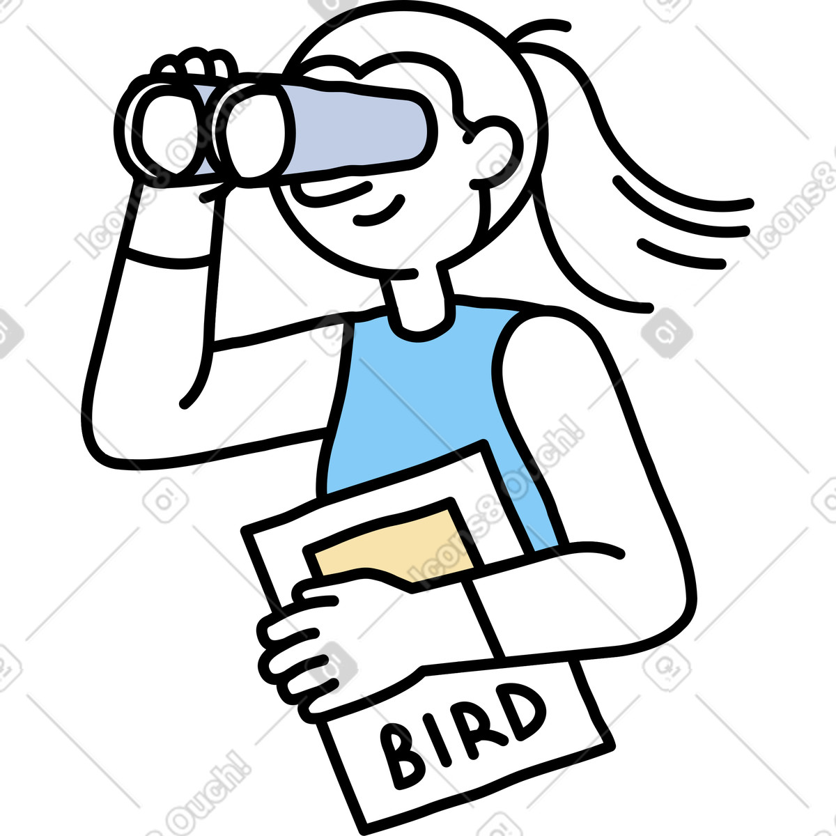 Notes スタイルの 鳥を観察する若い女性 のイラストをPNG、SVG形式でダウンロード