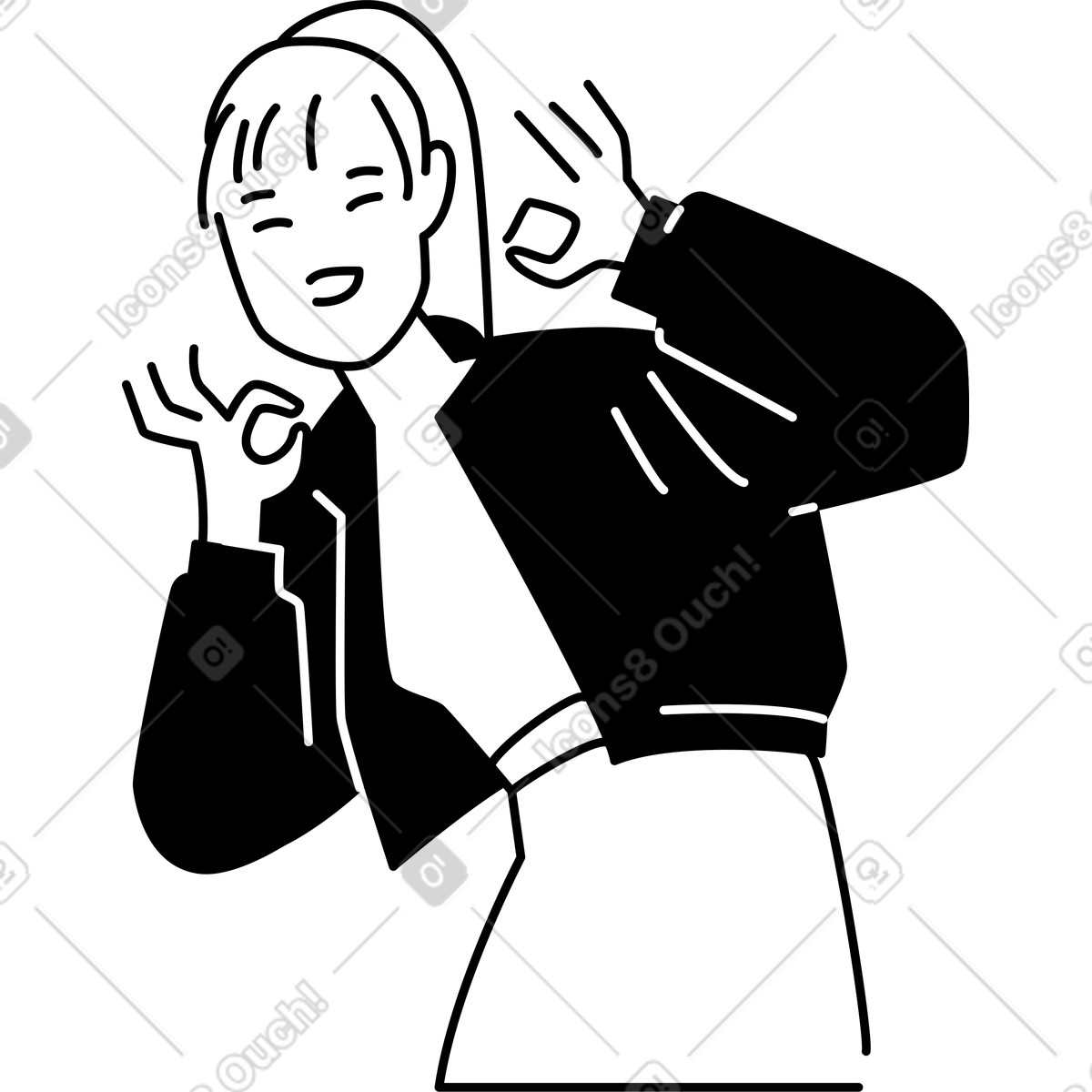 Junge frau zeigt eine geste „ok“.-Illustration im Weekday-Stil als Download in PNG, SVG