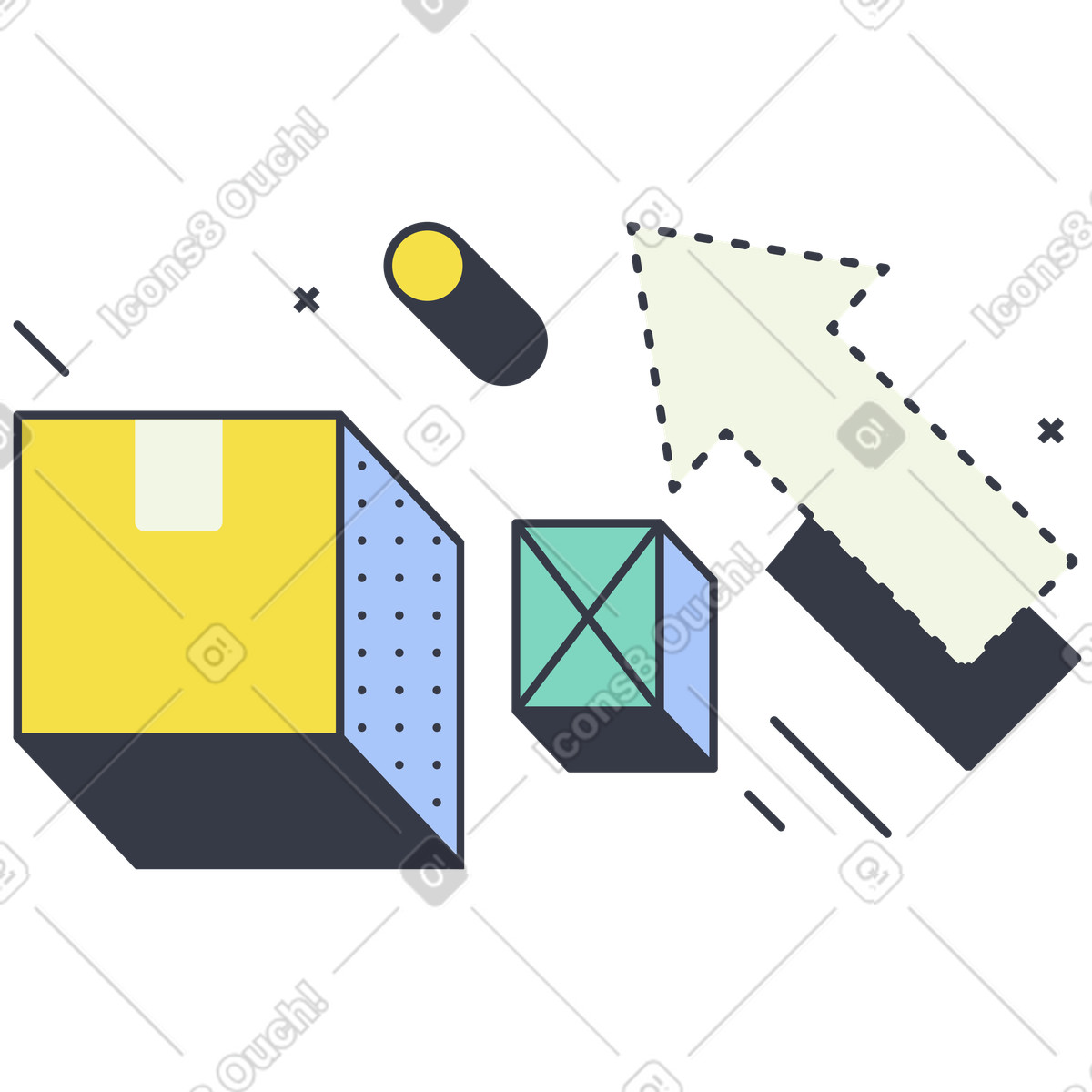 Abstract packages and arrow for delivery service illustration in style download in PNG, SVG