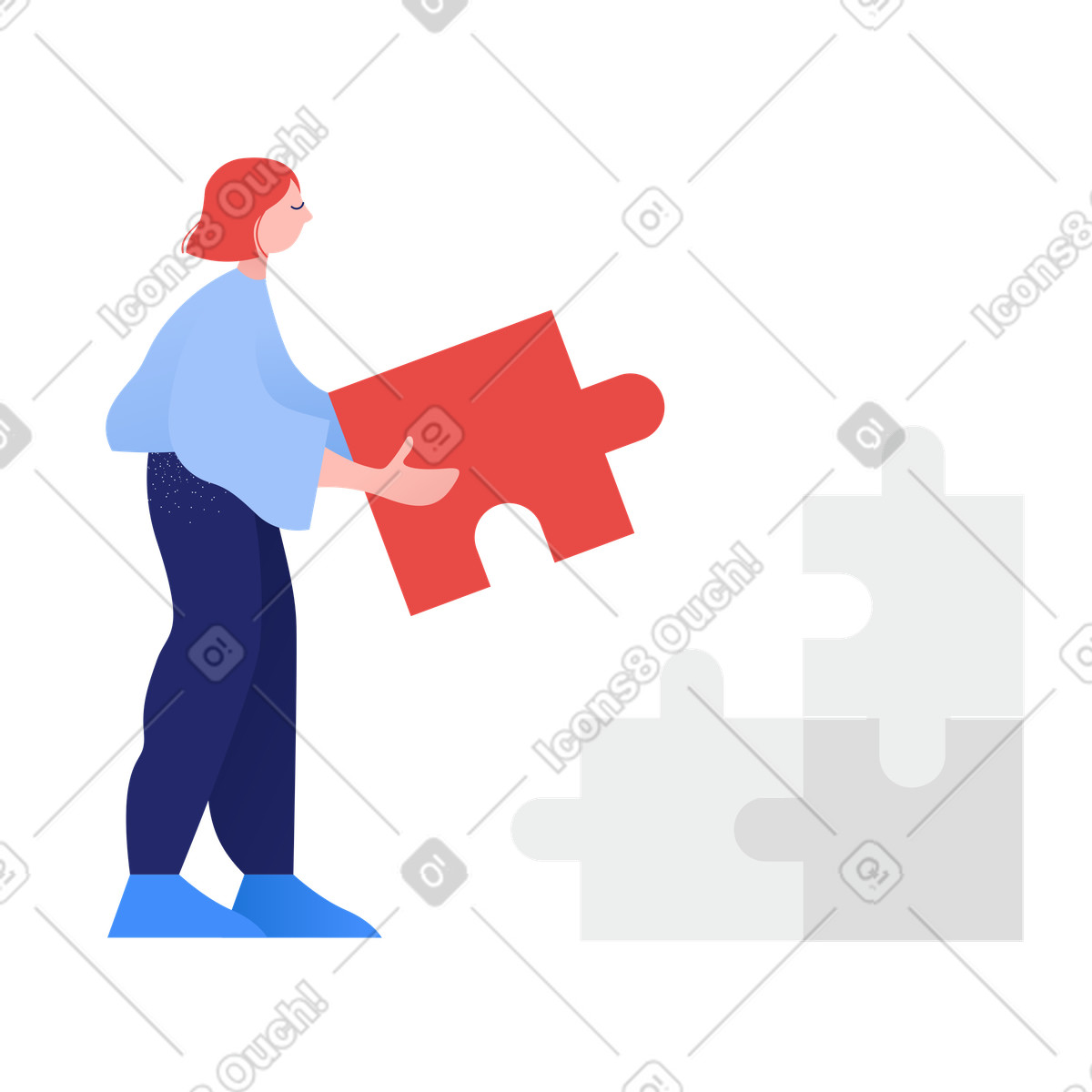 Ilustração de Mulher segurando uma peça quebra-cabeça em no estilo Clip para baixar em PNG, SVG