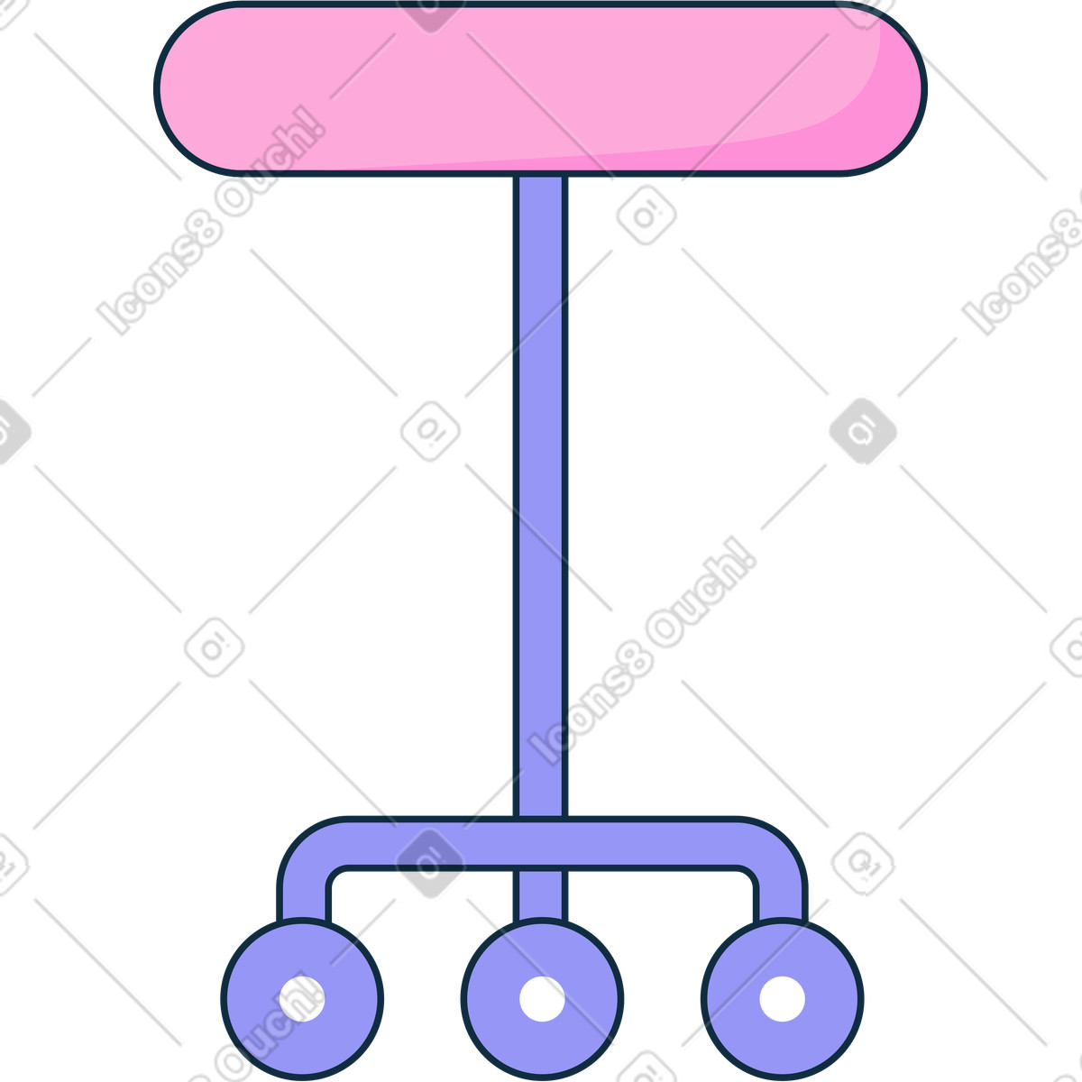 Stuhl ohne rückenlehne auf drei rädern-Illustration im Bubble gum-Stil als Download in PNG, SVG