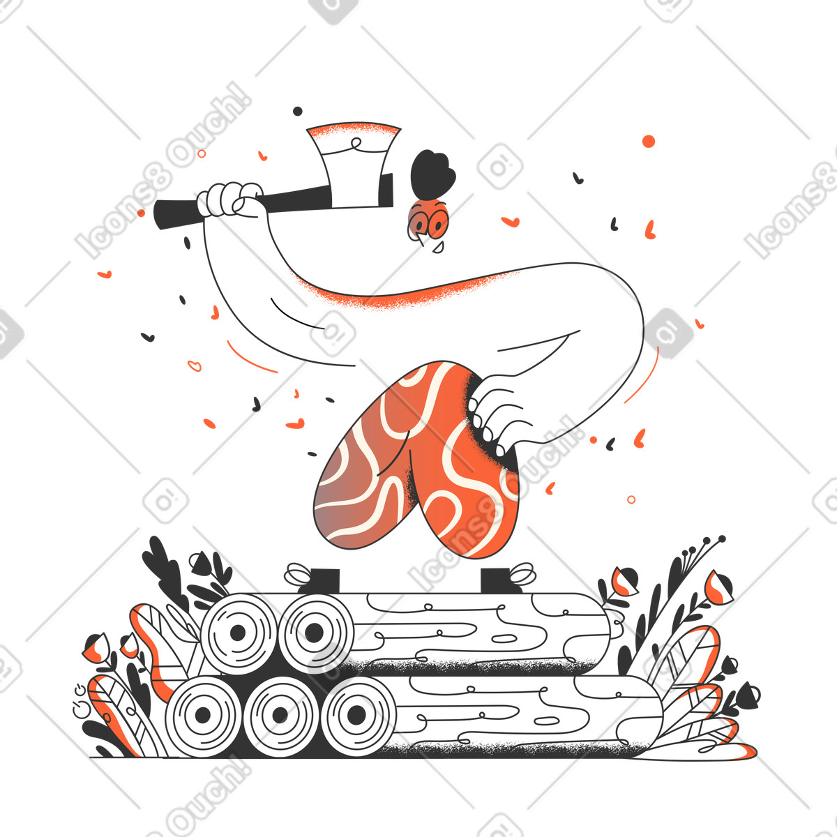 Lumberjack standing on logs illustration in Crayon style download in PNG, SVG