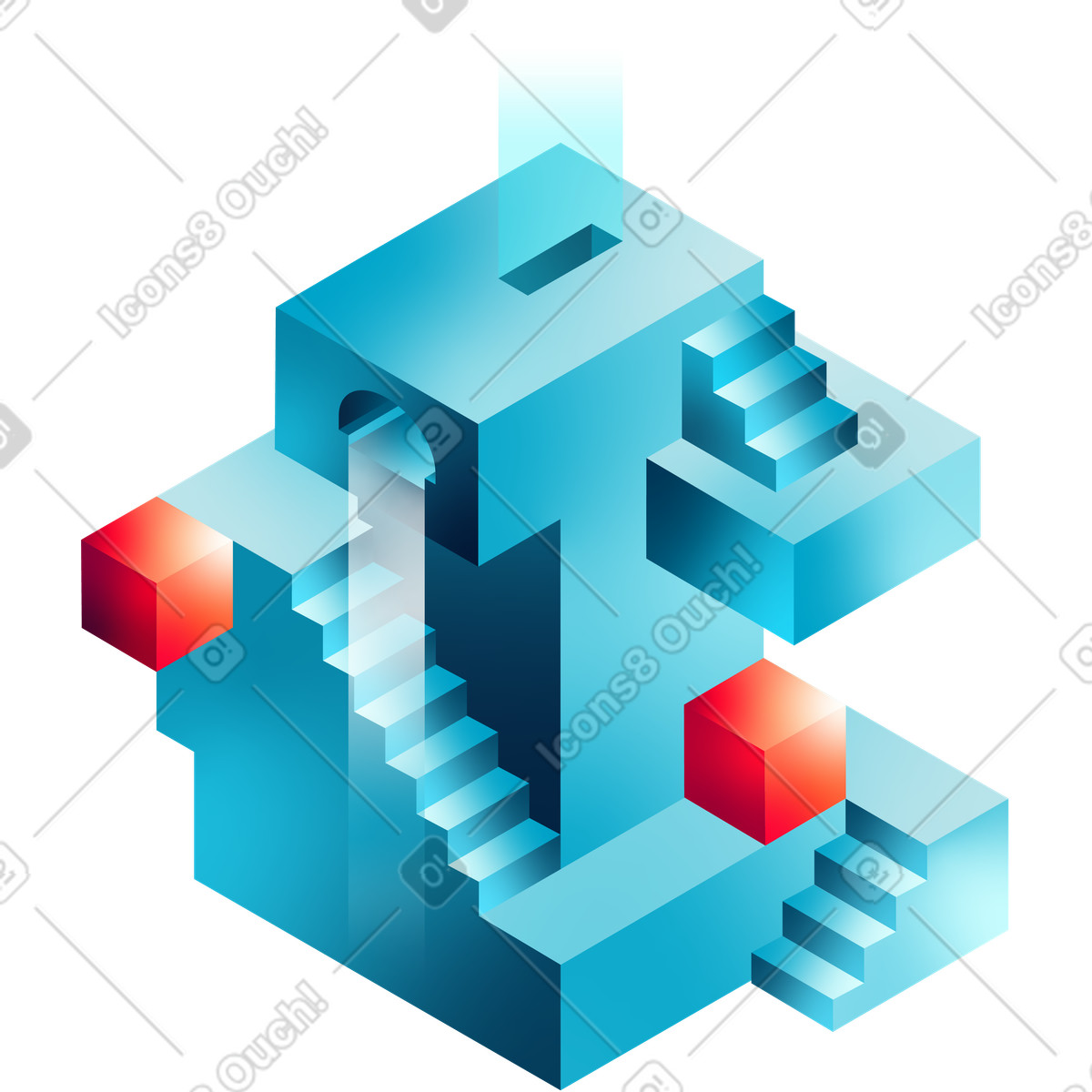 Isometric maze tower illustration in PNG, SVG