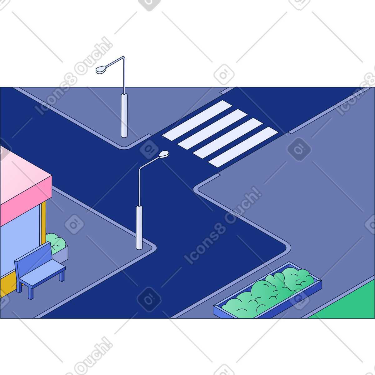 Illustration Des routes et un bâtiment dans le style Neat à télécharger aux formats PNG, SVG