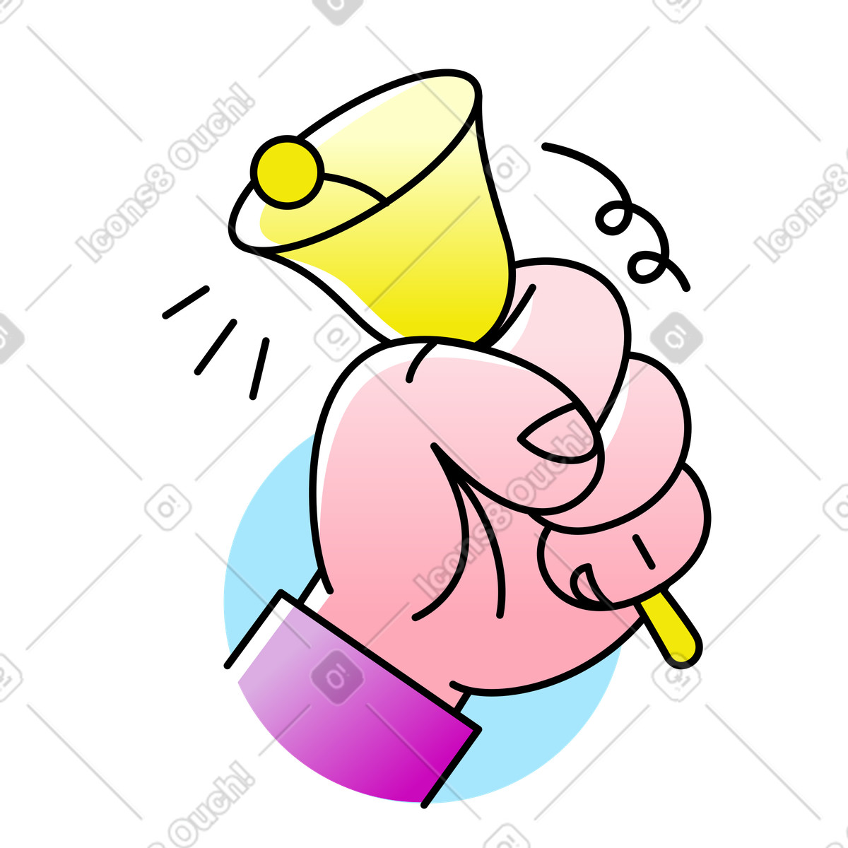 Ilustración Mano sosteniendo una campana sonando en estilo Pocus a descargar en PNG y SVG