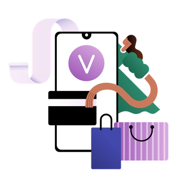 A woman shopping with a smartphone and bags - Wavy style illustration
