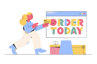A woman holding a credit card - Pablo style illustration
