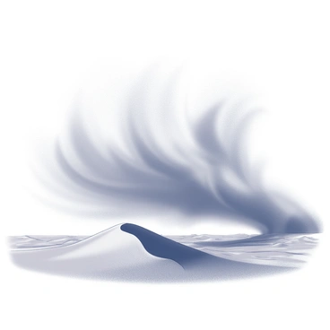 A large sandstorm is sweeping across an expansive desert landscape. The storm's swirling patterns are visible, creating dynamic shapes as they rise and twist in the wind. Tall sand dunes dominate the foreground, their slopes shaped by the relentless movement of the grains. The sky above is clouded with swirling sand particles, obscuring the sun and creating a hazy atmosphere. In the distance, the horizon disappears into the mist of the storm, enhancing the sense of scale and desolation of the scene.