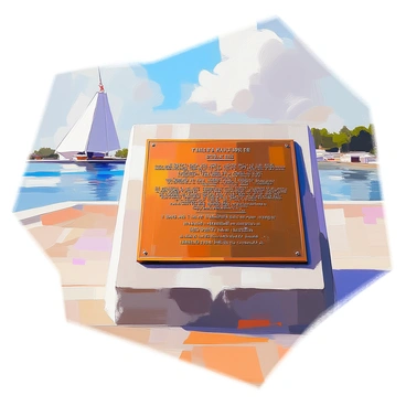 A close-up view of an engraved plaque at Pearl Harbor displaying historical information. The plaque is made of bronze and features detailed lettering that outlines significant events related to the site. It has a rich patina, showing signs of age, and is mounted on a sturdy stone base. In the background, there is a glimpse of the harbor's water and the outline of memorial structures, subtly framing the plaque. The lighting highlights the engravings, making the text clear and readable.