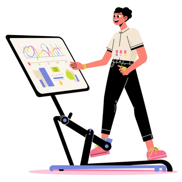 A Peloton bike with a large screen displaying an instructor. The instructor is animated, smiling widely while energetically guiding a high-energy cycling class. The background features colorful graphs and metrics, showcasing the intensity of the workout. The bike is sleek and modern, with a black frame and adjustable features. The studio setting includes vibrant lighting that enhances the dynamic atmosphere of the class.