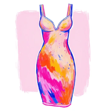 A dress designed to look like skin features a form-fitting silhouette that mimics the contours of the human body. The fabric showcases intricate textures, resembling the natural variations in human skin. It displays a gradient of colors representing human tones, from light peach to deep umber, highlighting the diversity of skin shades. The dress is adorned with realistic details, such as subtle freckles and veins, giving it an authentic appearance. The neckline is elegantly shaped, and the hem falls just below the knee, creating a striking visual effect.