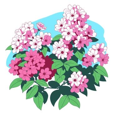 A white garden filled with vibrant raspberry blossoms in full bloom, their delicate petals showcasing intricate details. Surrounding the blossoms are lush green leaves, glistening in the sunlight. The blossoms are clustered together, creating a beautiful display against the bright blue sky. Soft shadows cast by the leaves add depth to the scene, enhancing the overall beauty of the sunny garden setting.