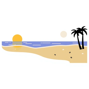 A beach where the sun is setting on one side and the moon is rising on the other