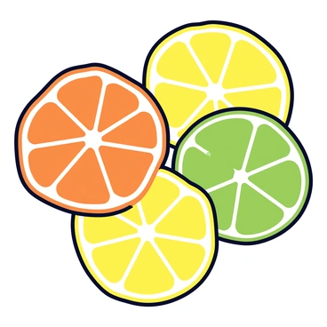 A collage of citrus fruit slices displayed together. The arrangement includes vibrant orange slices, bright yellow lemon slices, and green lime slices. Each slice showcases the textured surface and juicy interior of the fruit. The slices are overlapping slightly, creating an appealing visual contrast with their varying colors and shapes.