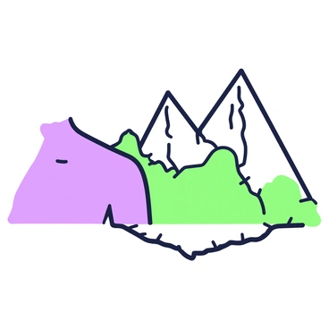 A shoulder is depicted transitioning into a mountainous landscape. The shoulder has a smooth texture, seamlessly blending into the rugged terrain of the mountains. The contours of the shoulder gradually rise and form the base of a series of peaks in the background. The mountains are jagged and towering, showcasing various elevations and slopes. In the foreground, patches of greenery emerge from the shoulder, leading into the rocky surfaces of the mountains. The scene captures the connection between the human form and the natural world, emphasizing the fluidity of the transformation.