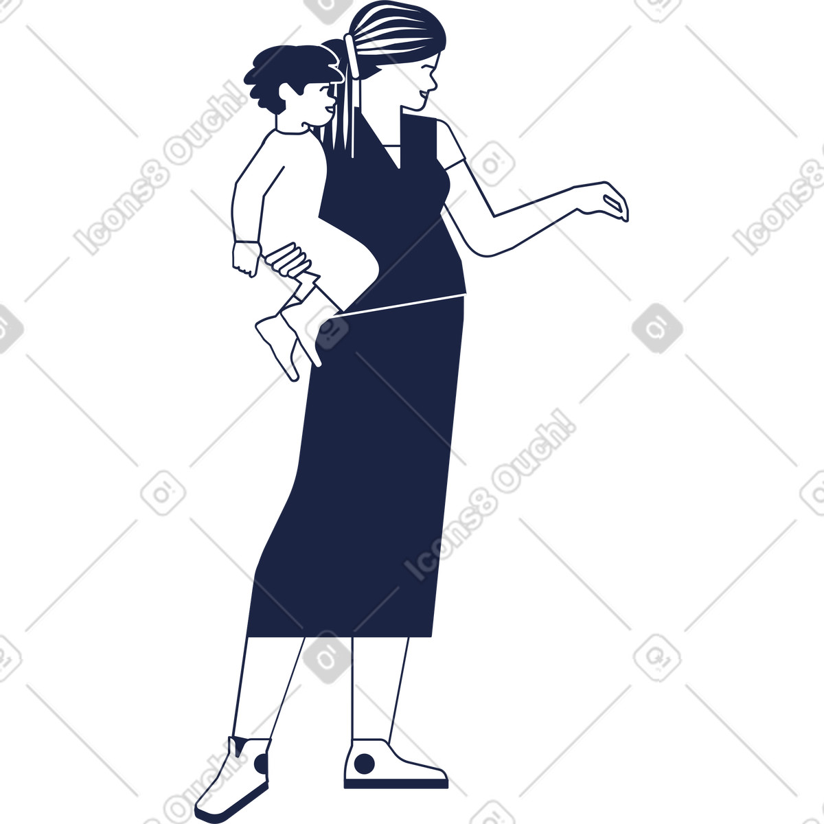 Frau mit einem baby im arm-Illustration Urban Line-Stil als Download in PNG, SVG
