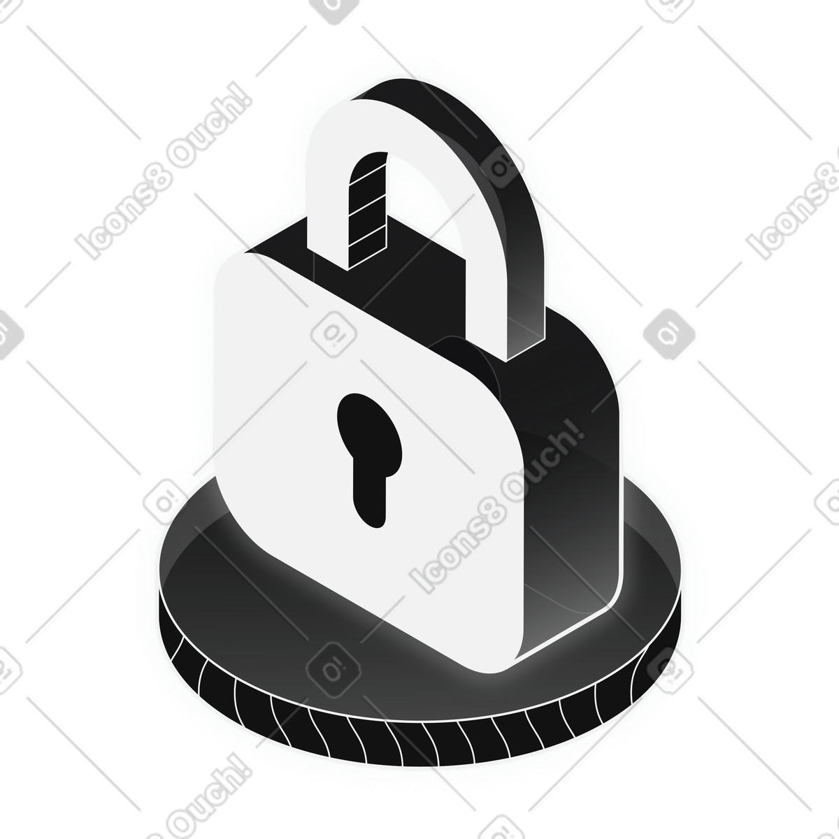 Data protection security with closed padlock on platform illustration in Inverse style download in PNG, SVG