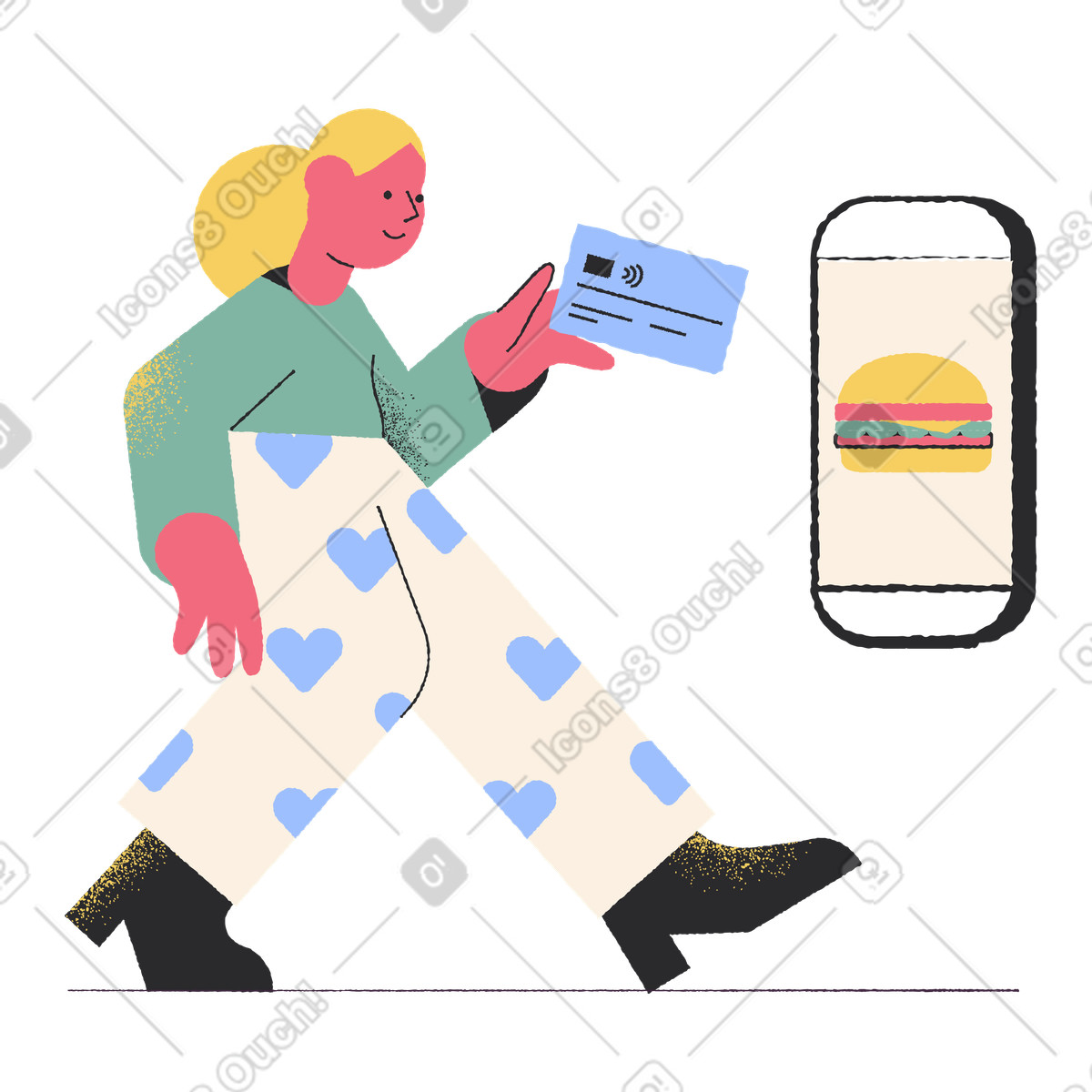 Illustration Payer pour la livraison de nourriture en ligne dans le style Pablo à télécharger aux formats PNG, SVG