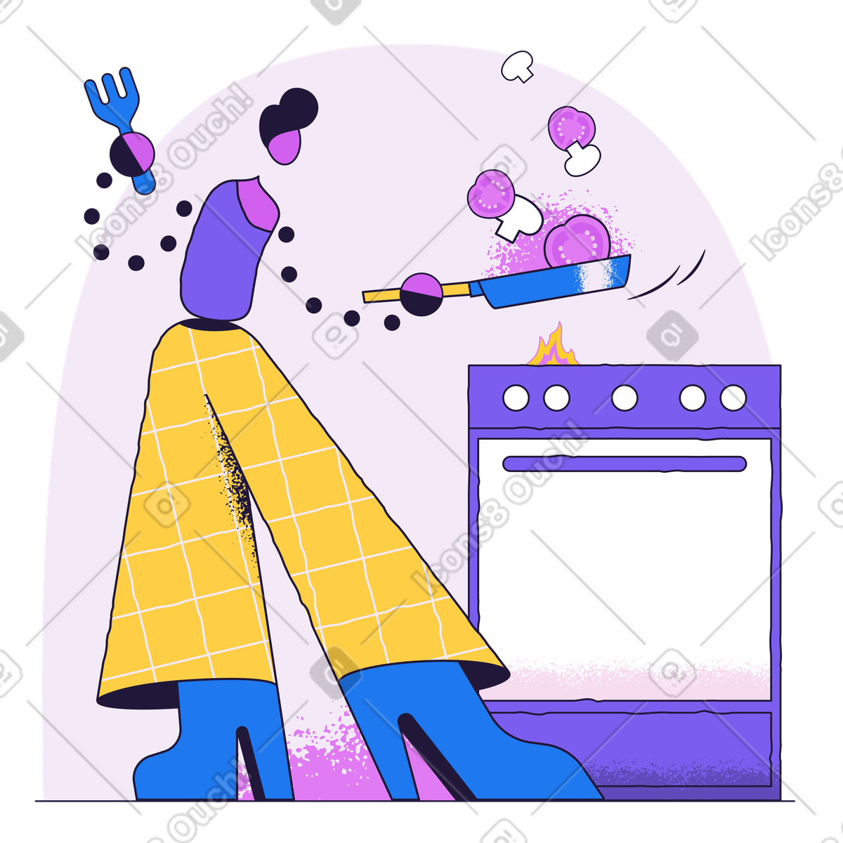 Ilustração de Abstract chef cooking on kitchen stove, meal preparation and culinary activity em no estilo Conifer para baixar em PNG, SVG