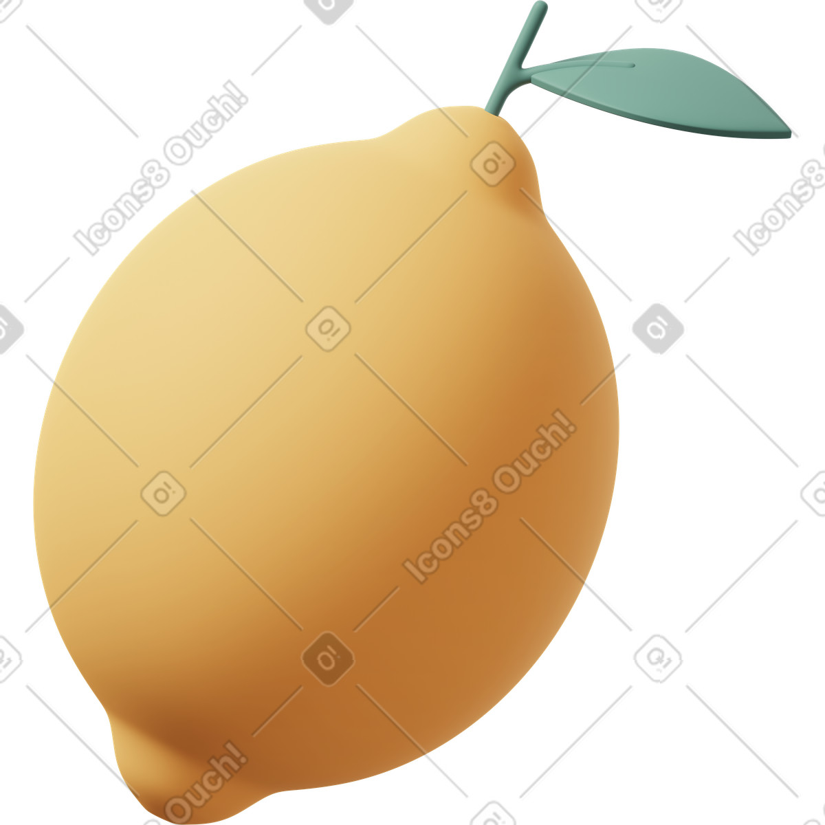3D Casual life 스타일의 Yellow lemon with leaf 일러스트레이션 PNG, SVG 다운로드