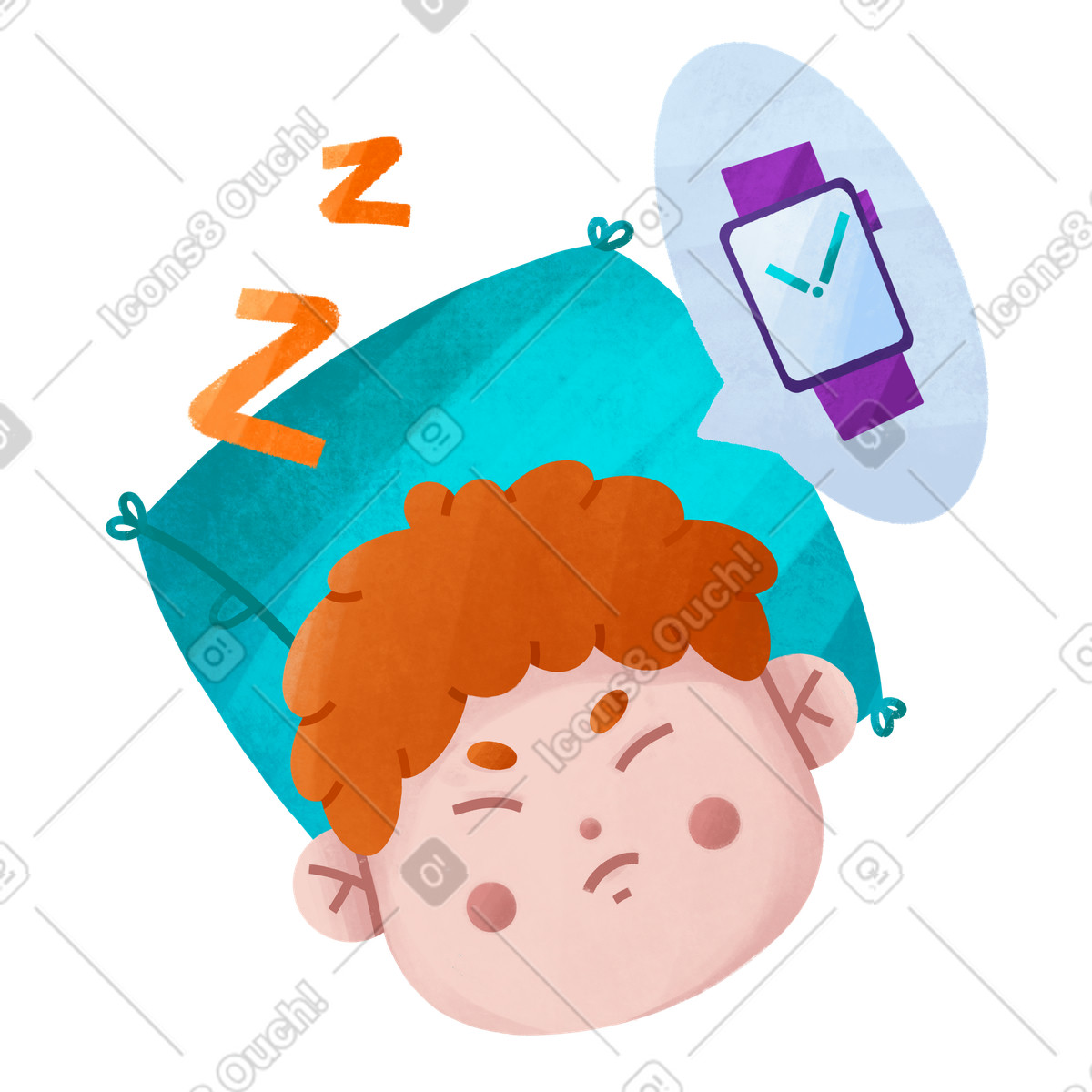 Man having a bad dream about alarm illustration in Bonbon style download in PNG, SVG
