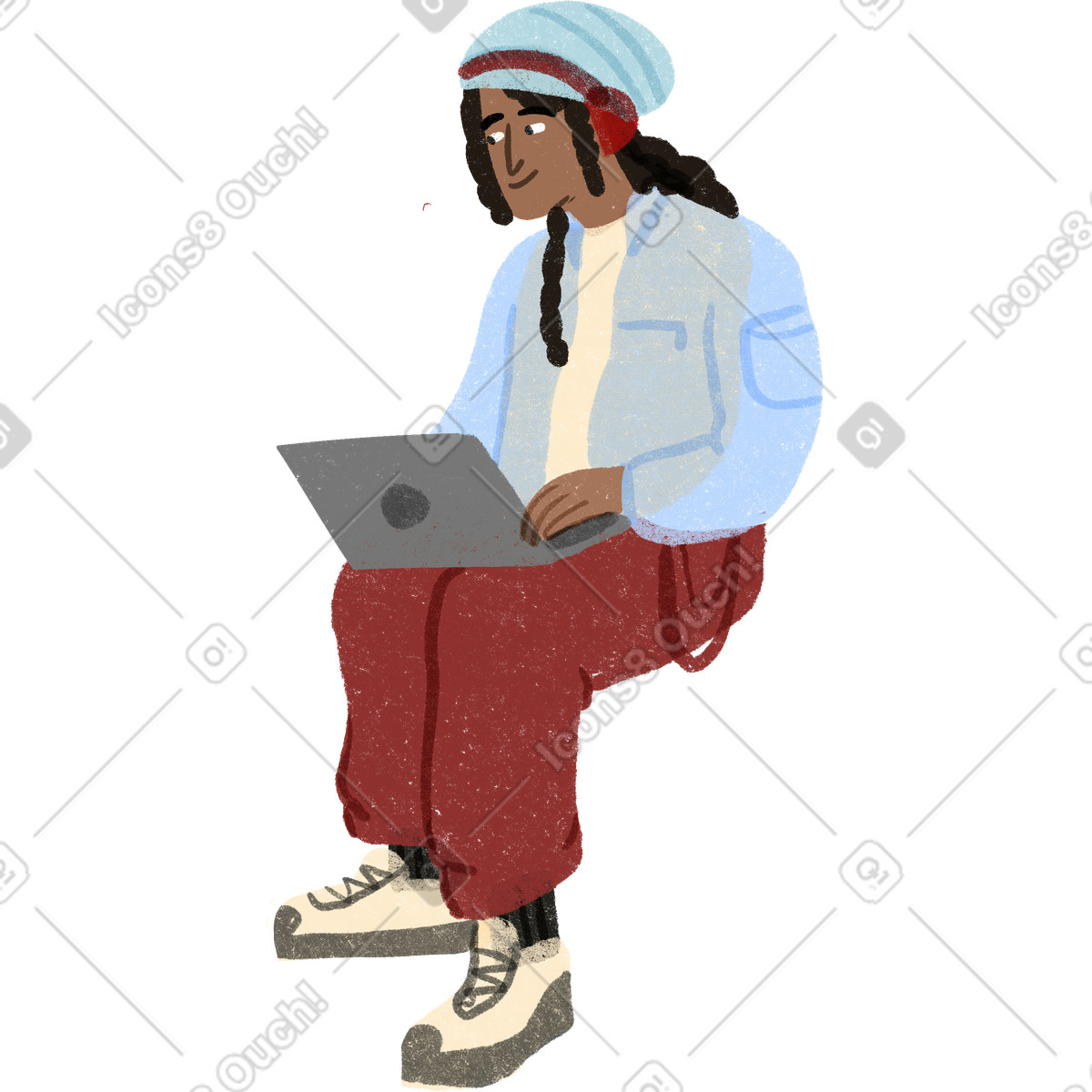 Hypebeast guy sitting with a laptop illustration in Public style download in PNG, SVG