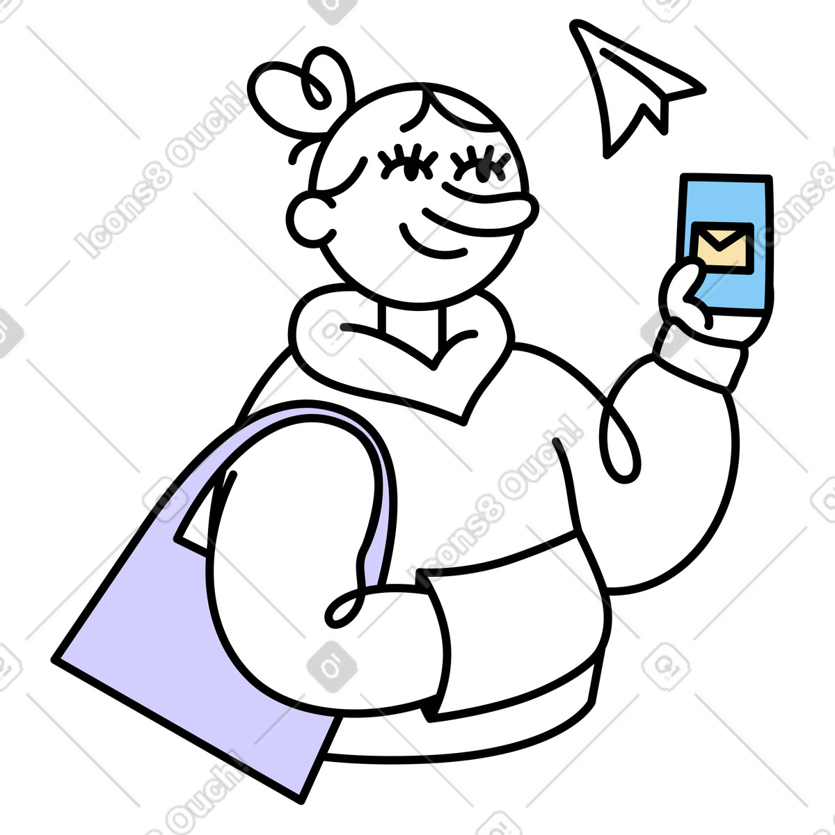 Young woman sends a message illustration in PNG, SVG