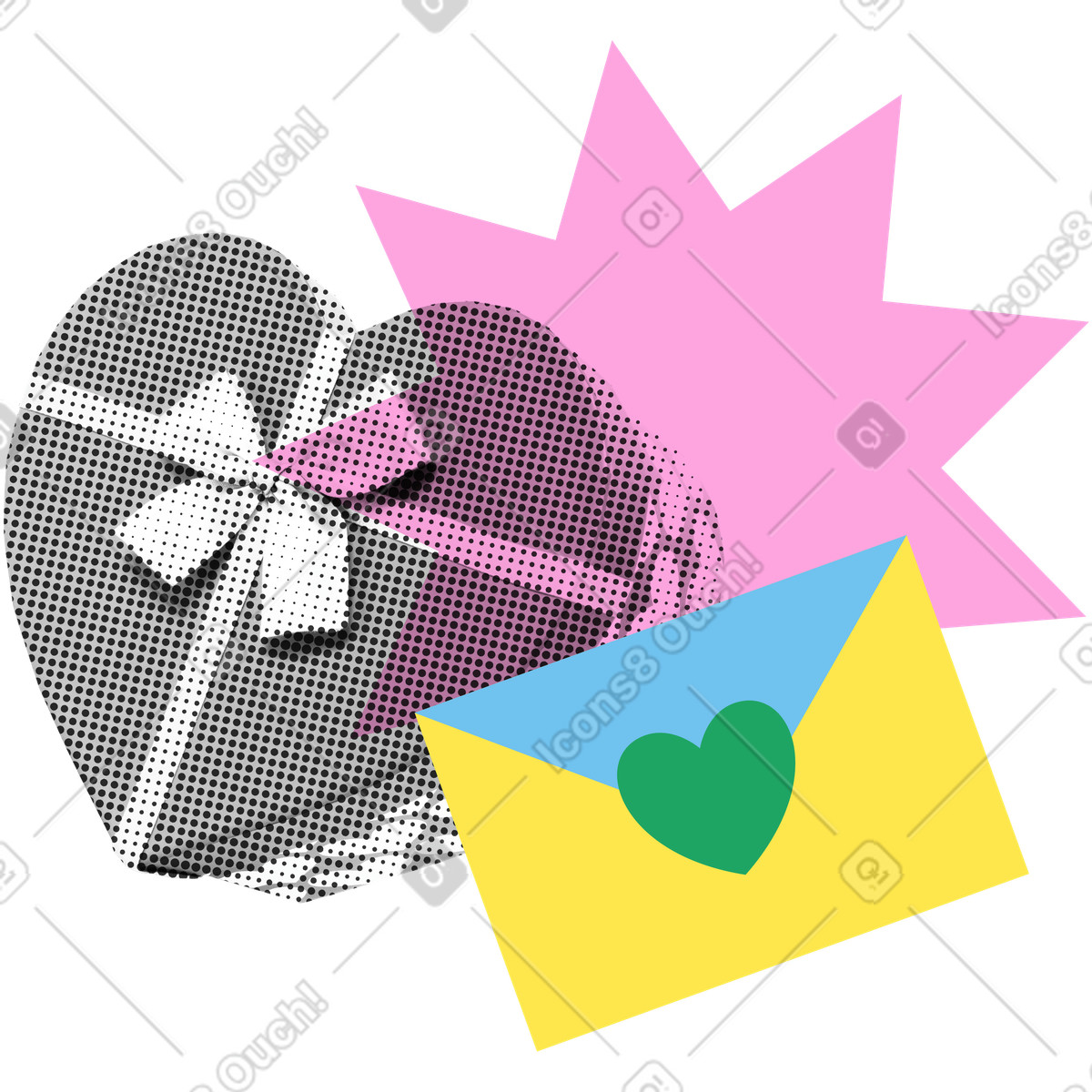 Heart shaped box and love letter illustration in PNG, SVG